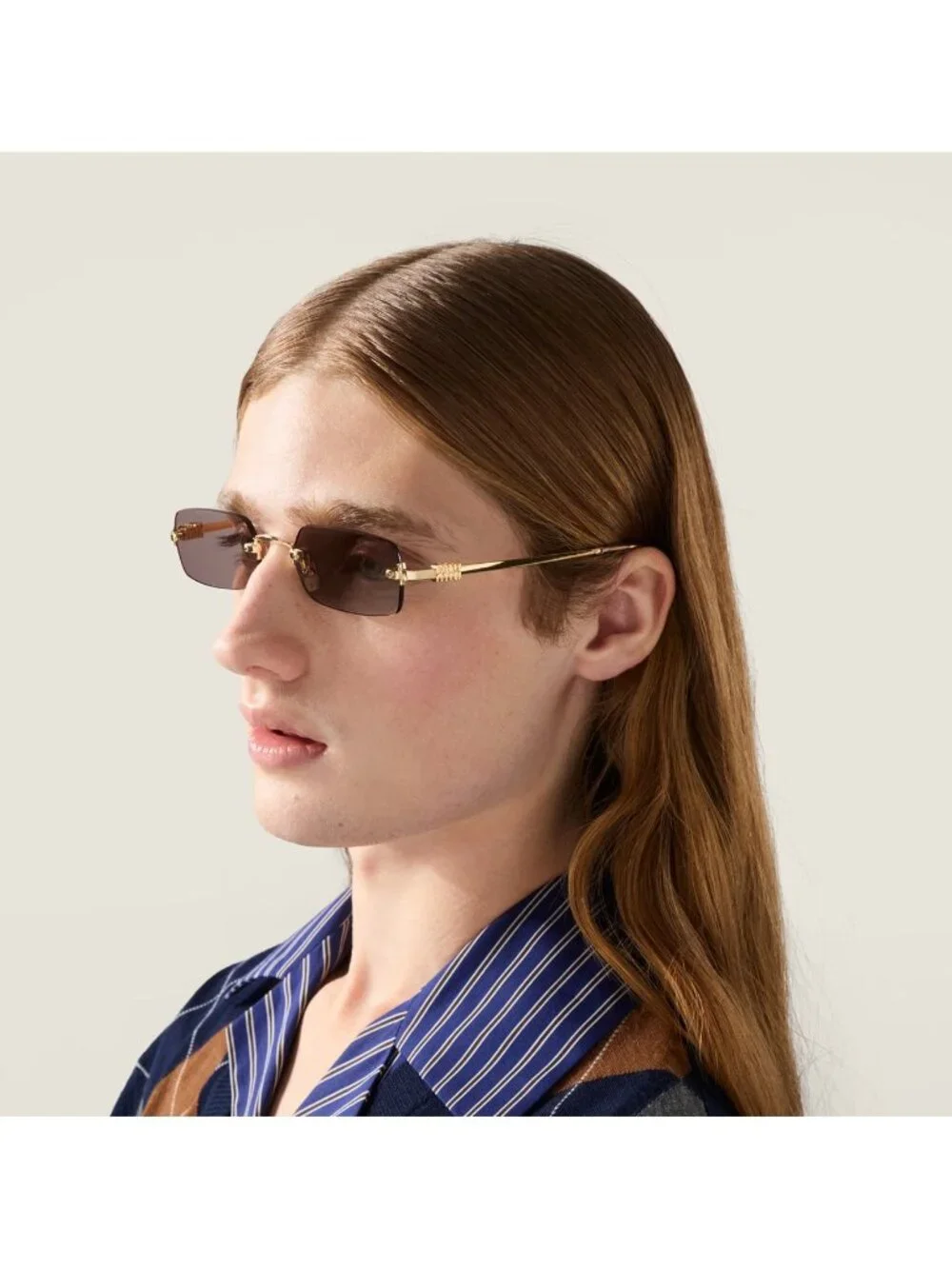 New Miu Miu Women's Sunglasses Gold Brown Lens Metal Frame MU B50S 5AK20I 52